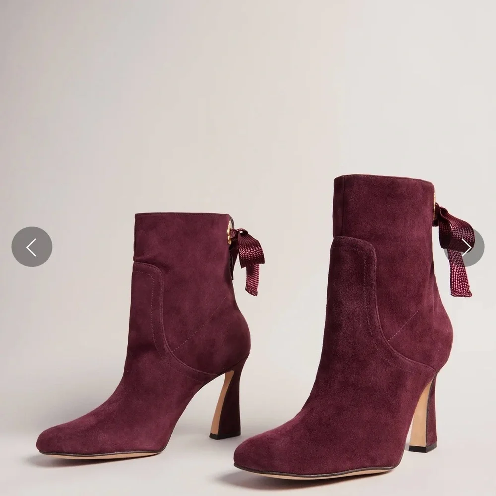 Ted Baker Haraya leather Women’s Burgundy Suede Ankle Boots with Ribbon Detail
